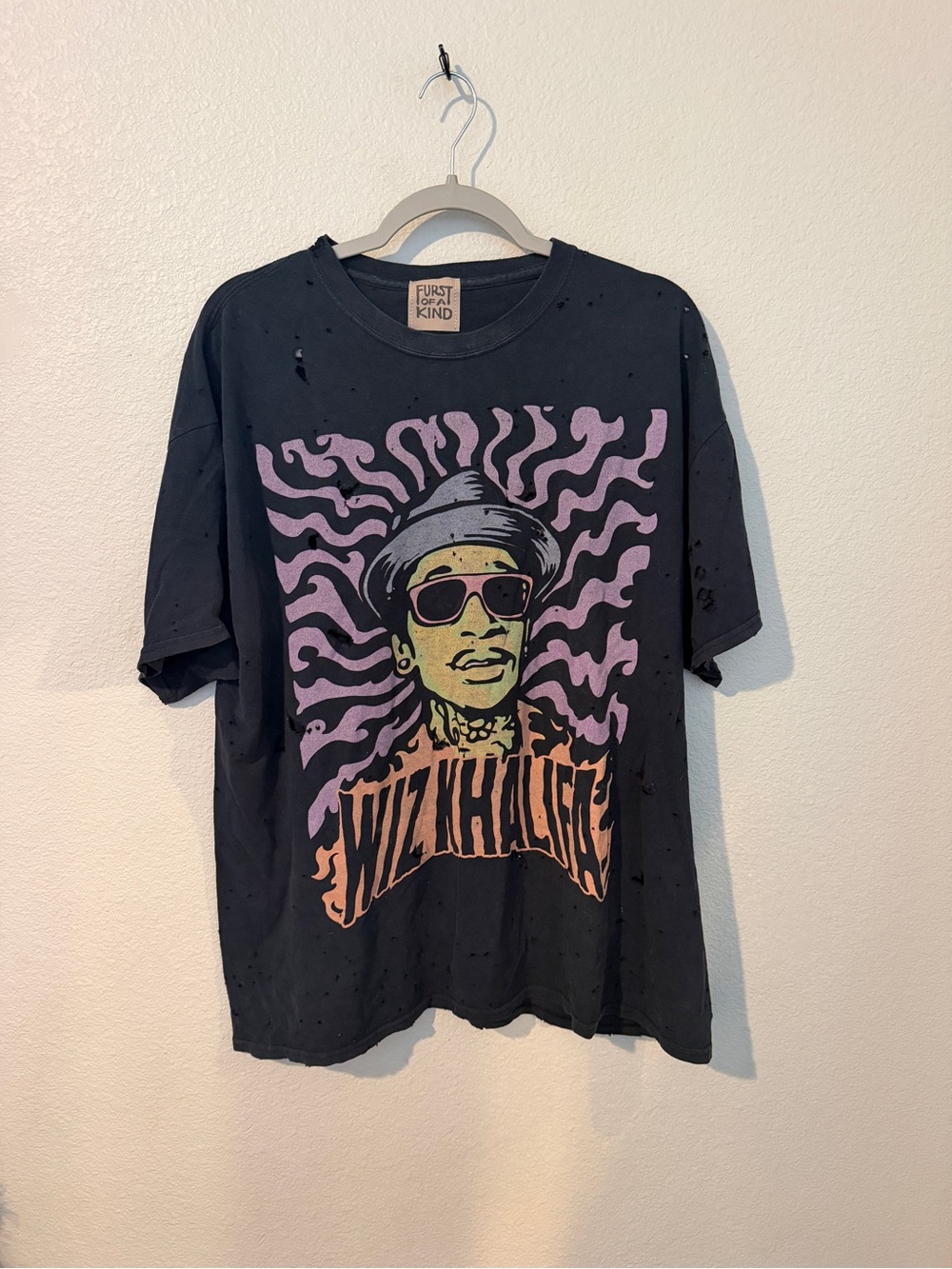 Wiz Khalifa Black Short Sleeve Graphic Tee with Purple & Peach Print